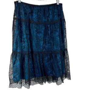 Sundance Catalog Skirt Black Lace Overlay Blue Inner Elastic Waist Women's 8